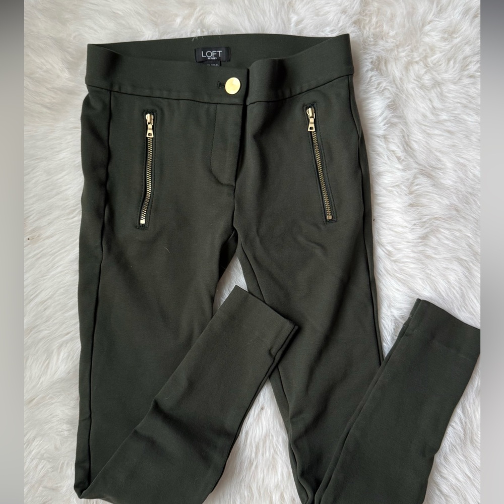 LOFT WOMENS Olive Pants with Zipper Details